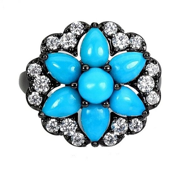 925 Sterling Silver Ring Sz 7.75 with Natural Turquoise 6x4mm